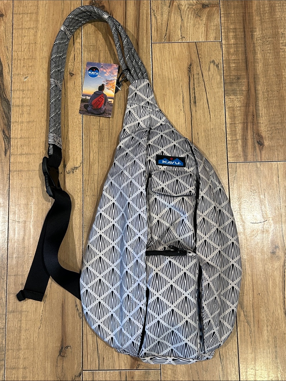 KAVU Rope Sling Bag in Black Pattern Full Size